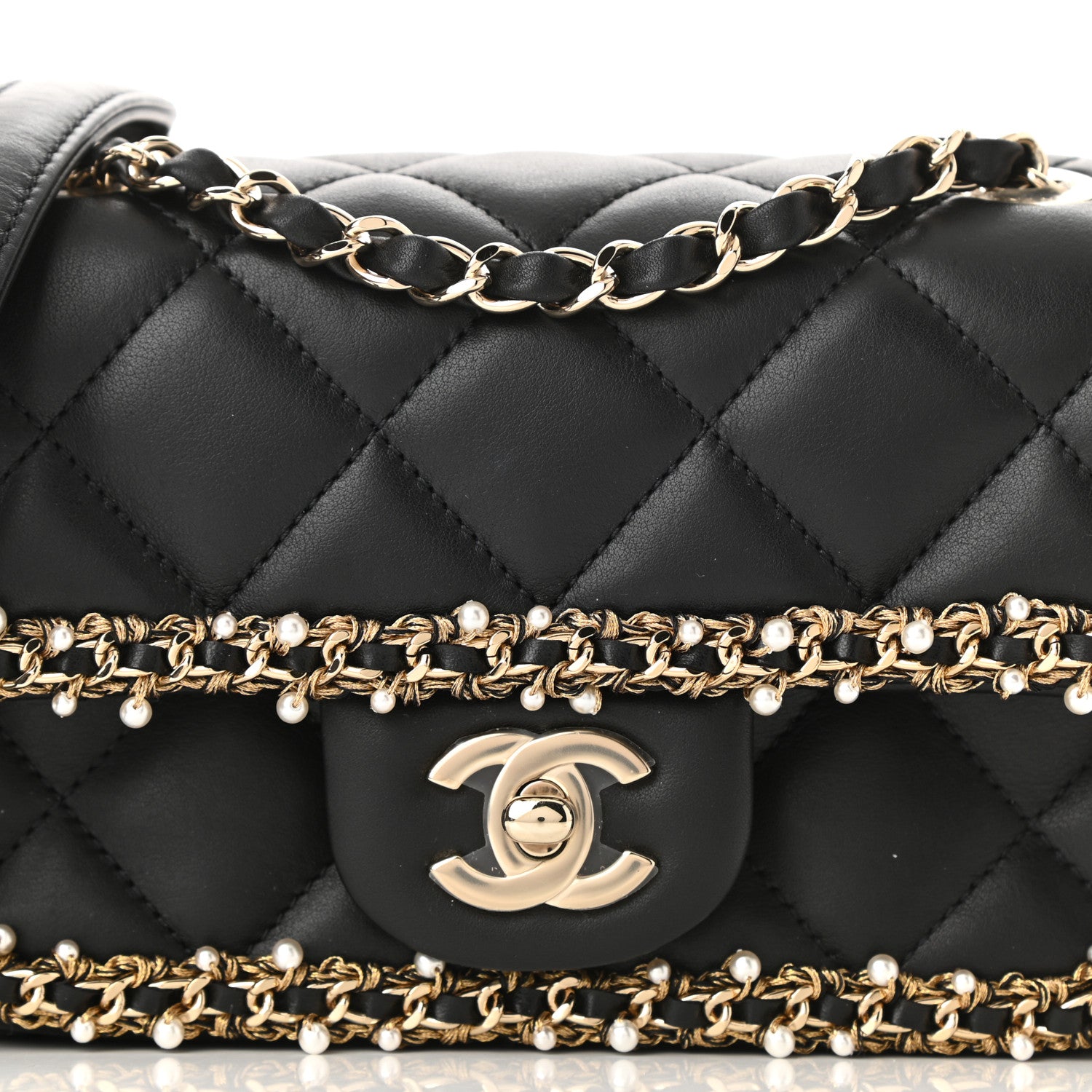 Chanel Lambskin Quilted Pearl Edge Mini Rectangular Flap Bag Black 8 of 11