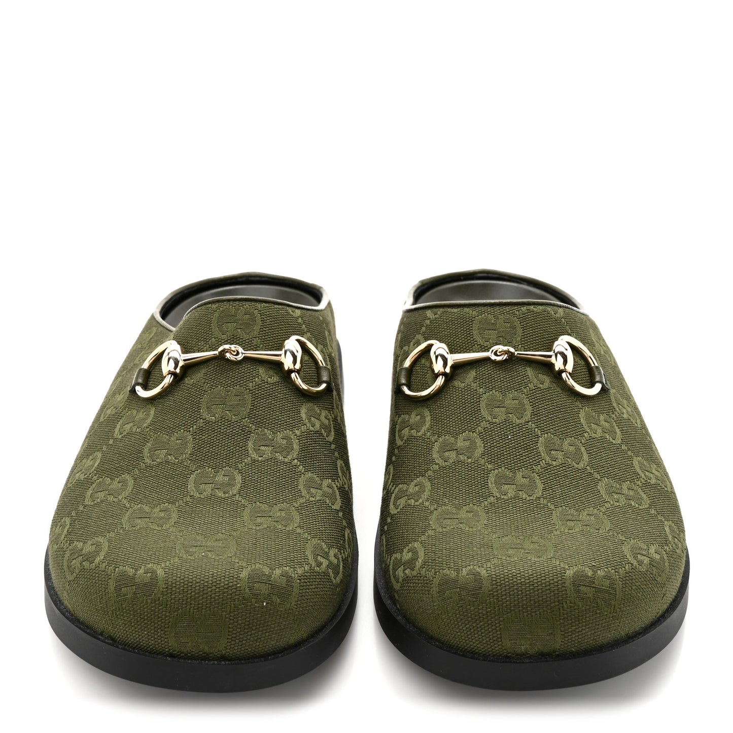 New Canvas Monogram GG Granada Kid Womens Horsebit Mules 39.5 Green