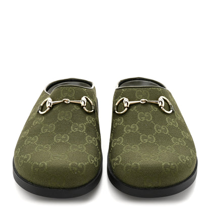 Gucci New Canvas Monogram GG Granada Kid Womens Horsebit Mules 39.5 Green 3 of 9