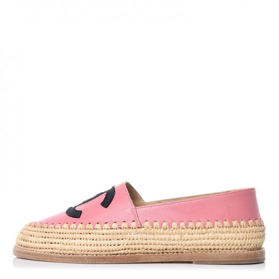 Chanel Lambskin Grosgrain CC Espadrilles 35 Pink Black 1 of 10