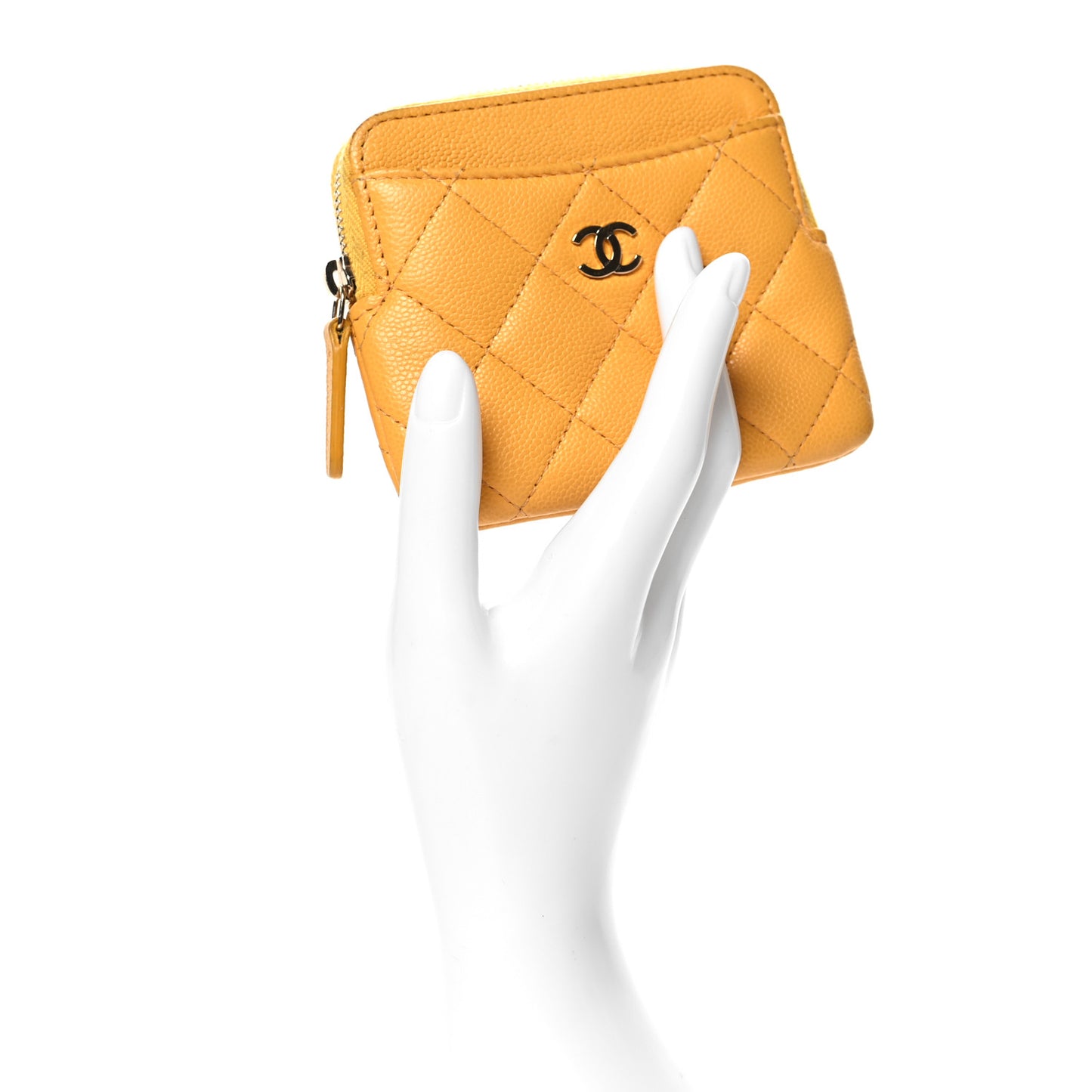 Caviar Quilted Zip Card Holder Wallet Yellow