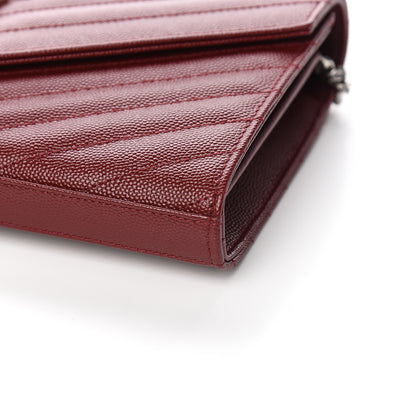 Saint Laurent Grain De Poudre Matelasse Chevron Monogram Chain Wallet Palissandre 8 of 9