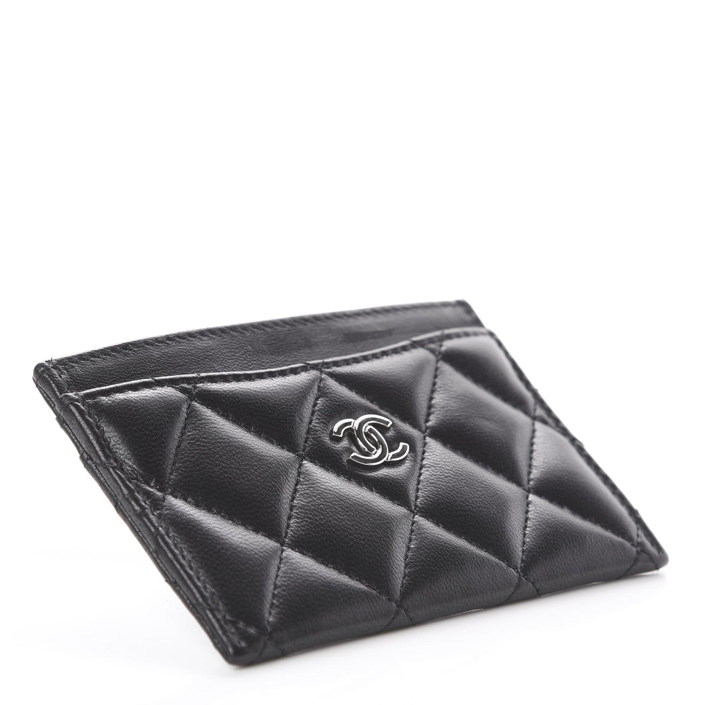 Lambskin Quilted Card Holder Black