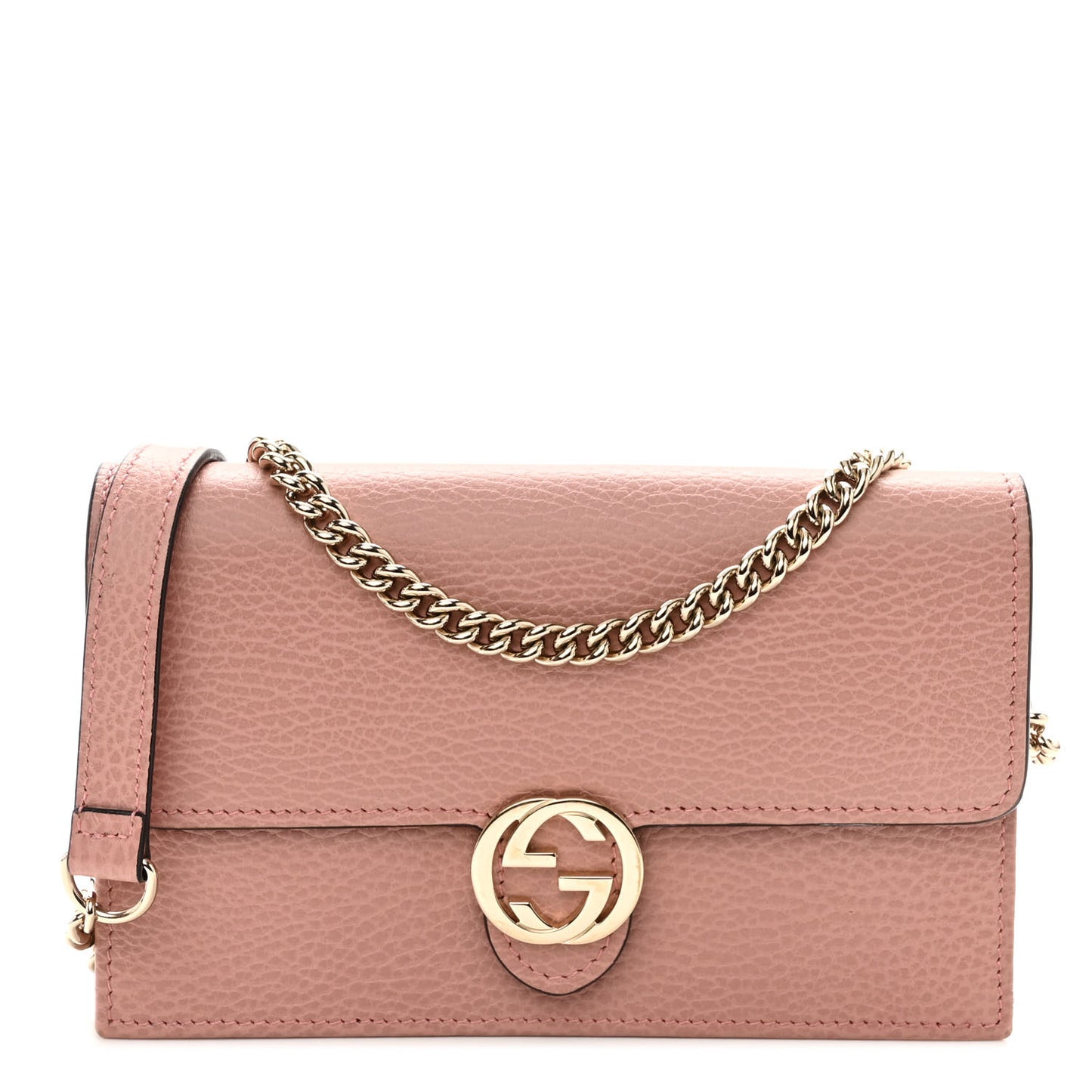 Dollar Calfskin Interlocking G Chain Wallet Soft Pink