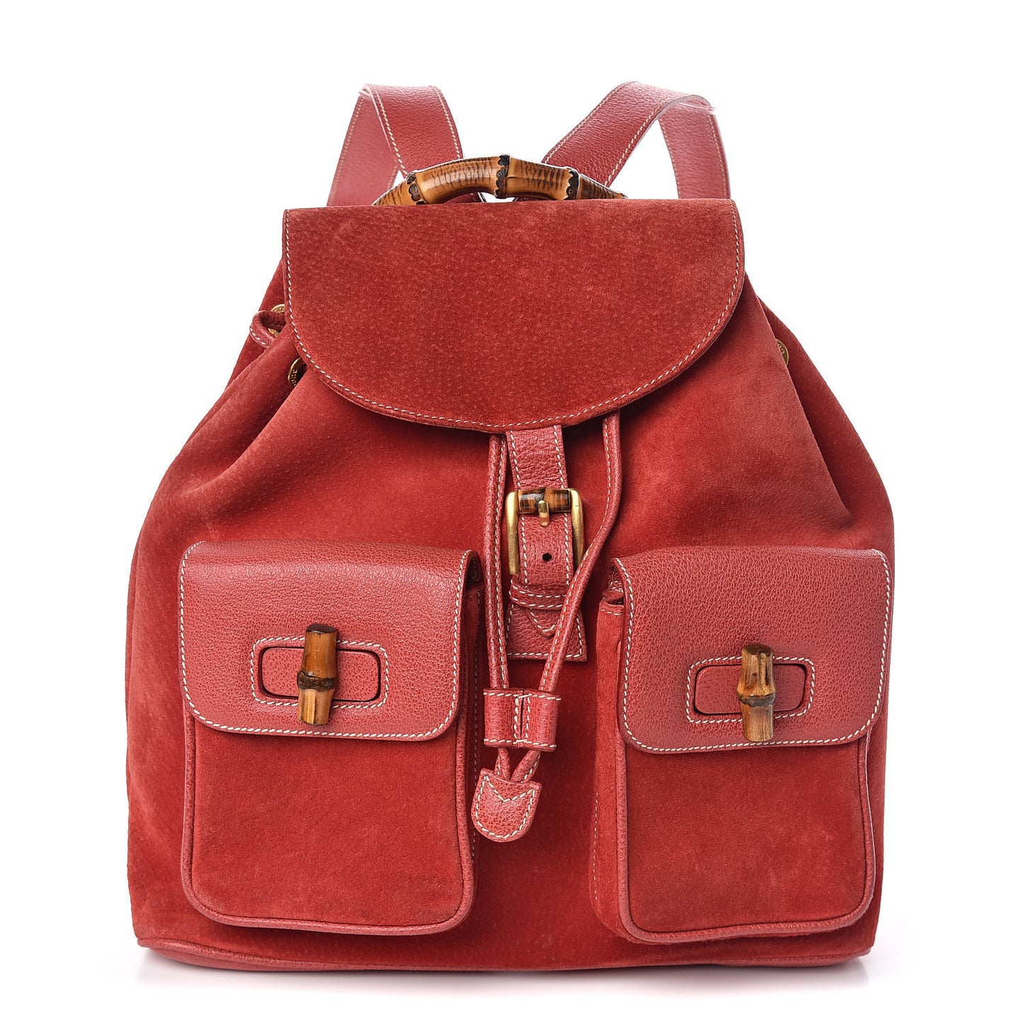 Suede Bamboo Backpack Red