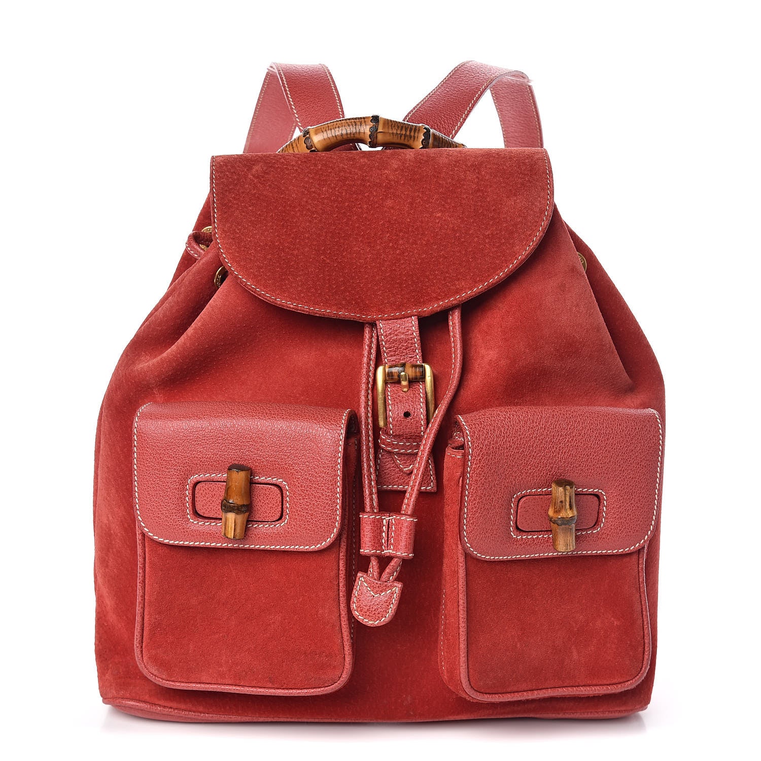 Gucci Suede Bamboo Backpack Red 1 of 13