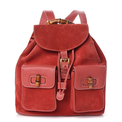 Gucci Suede Bamboo Backpack Red 1 of 13