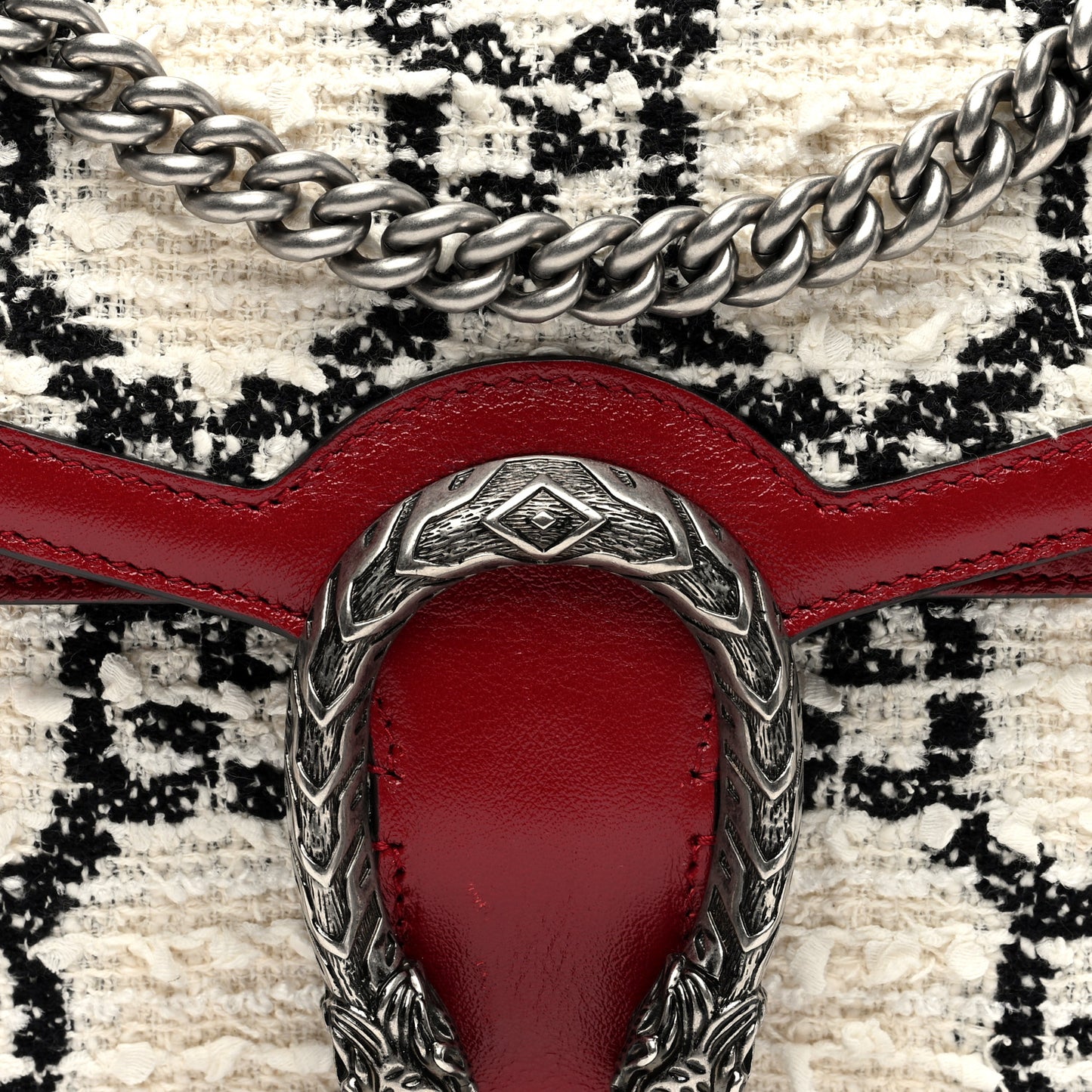 Tweed GG Monogram Small Dionysus Shoulder Bag White Black Romantic Cherry
