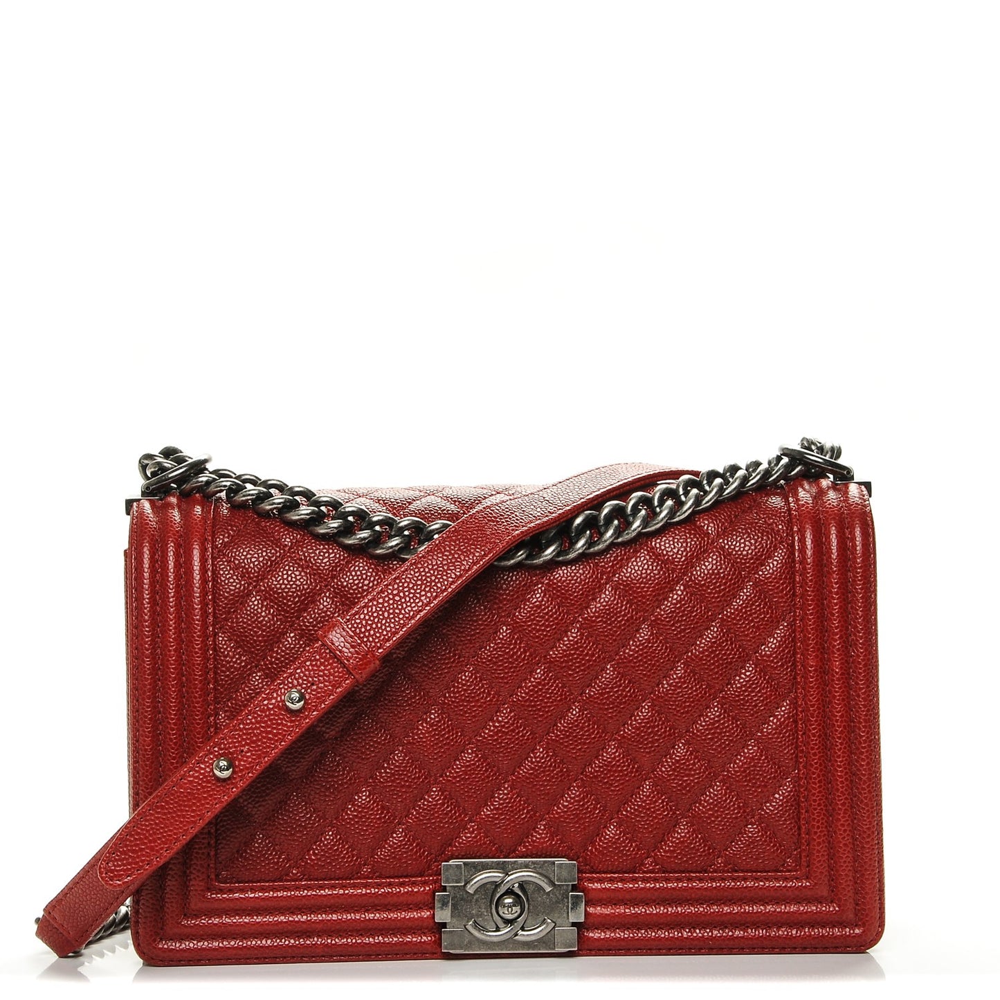 Caviar Quilted New Medium Boy Flap Dark Red