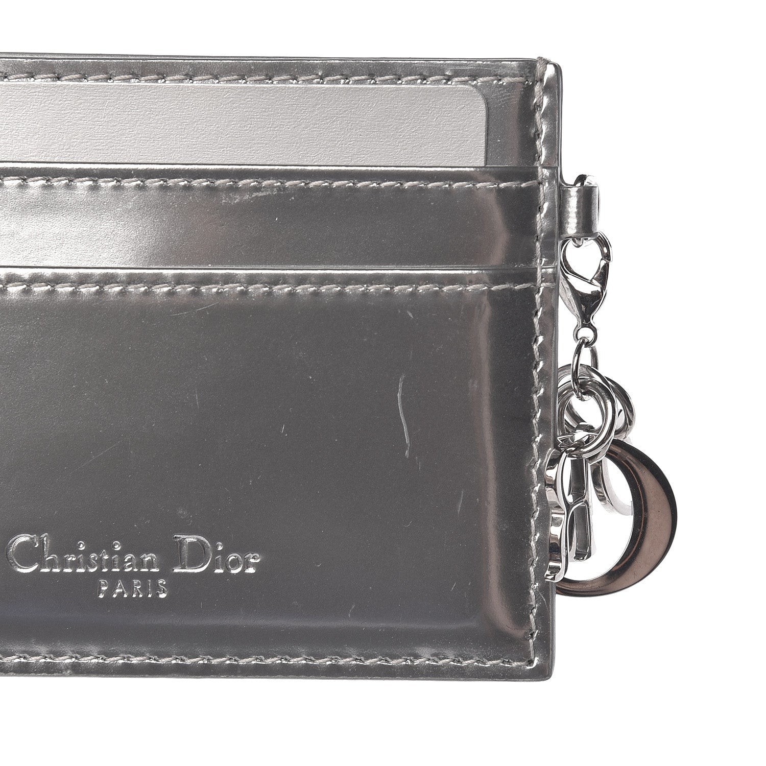 Christian Dior Metallic Patent Micro-Cannage Lady Dior Card Holder Silver 8 of 9