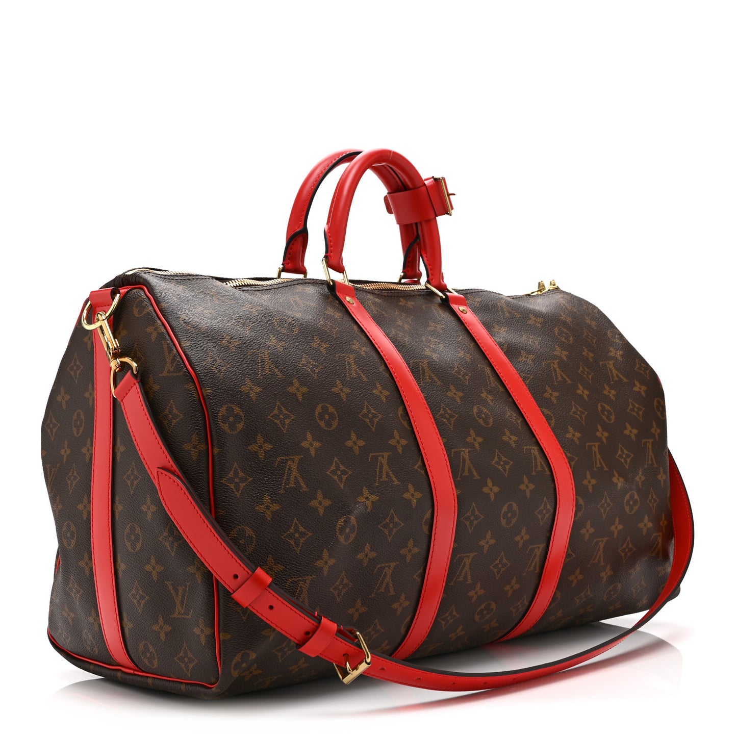 Calfskin Monogram Keepall Bandouliere 50 Coquelicot