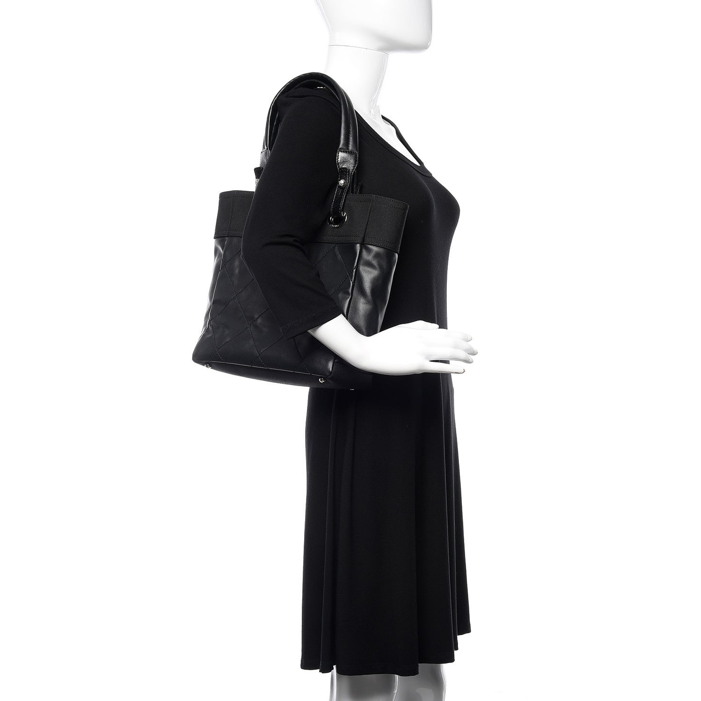 Coated Canvas Quilted Small Paris Biarritz Tote Black
