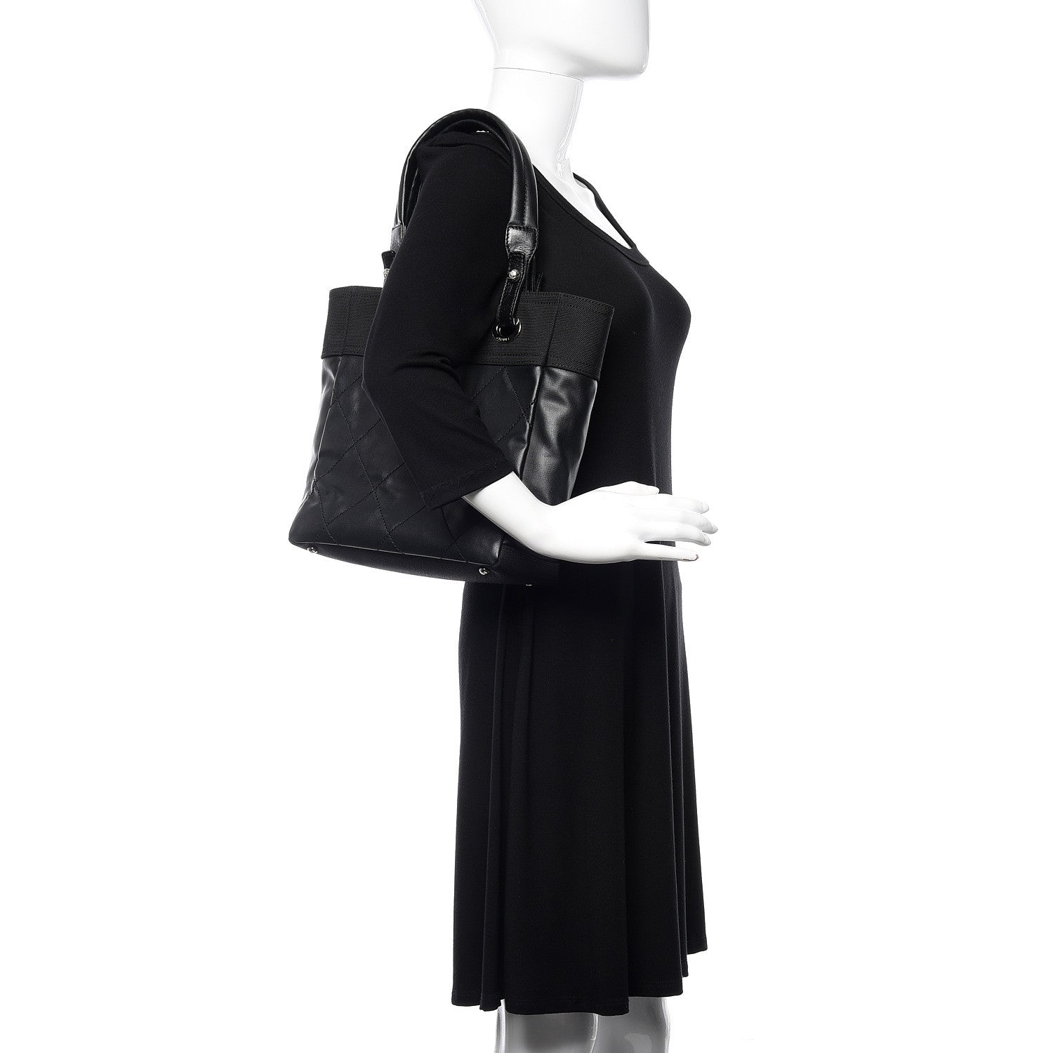 Chanel Coated Canvas Quilted Small Paris Biarritz Tote Black 2 of 10