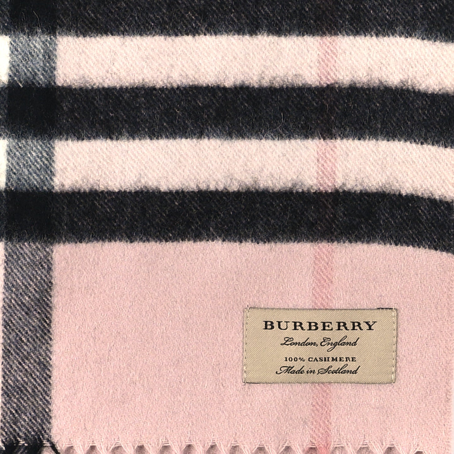 Cashmere Giant Icon Check Fringe Scarf Ash Rose
