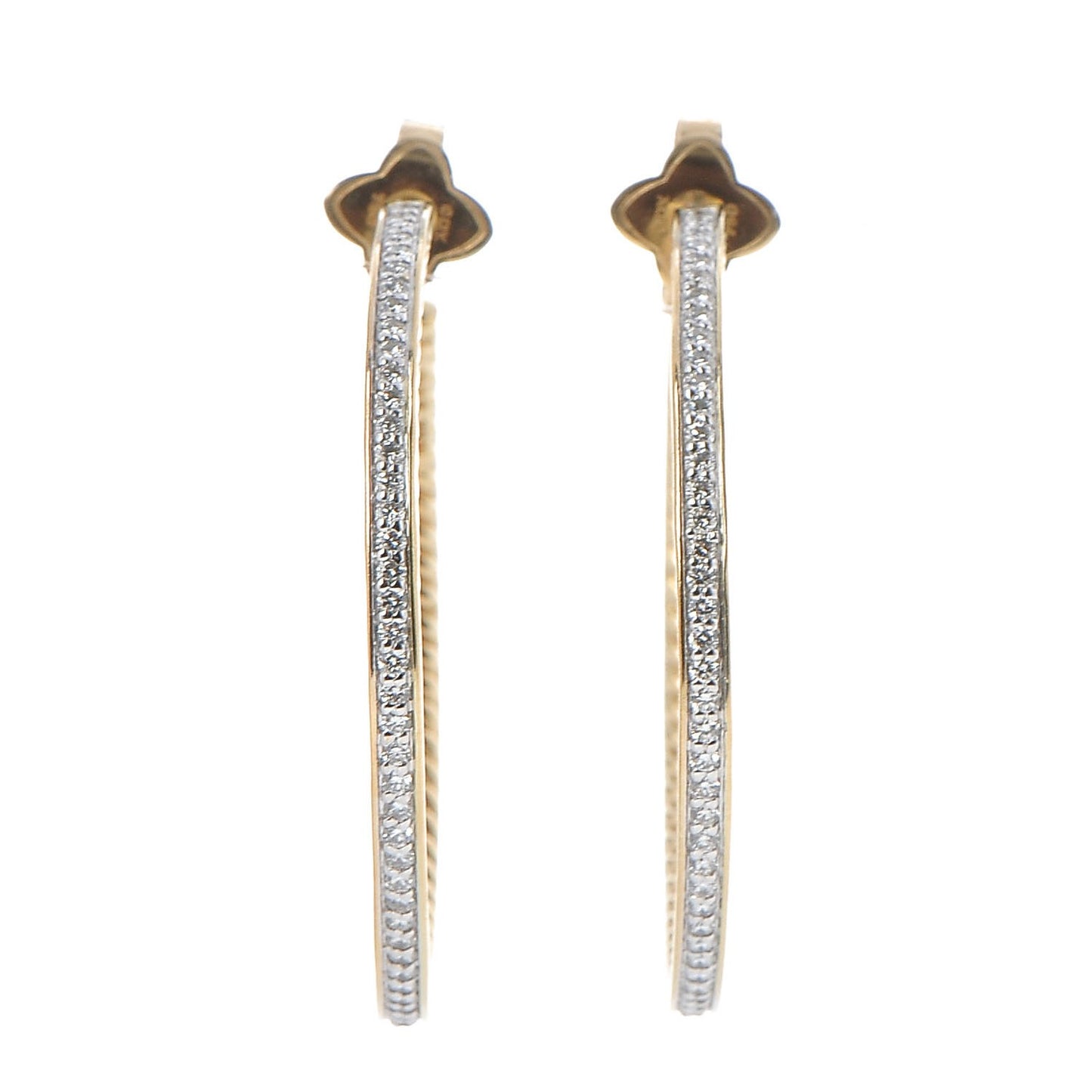 18K Yellow Gold Diamond Large Cable Hoop Earrings