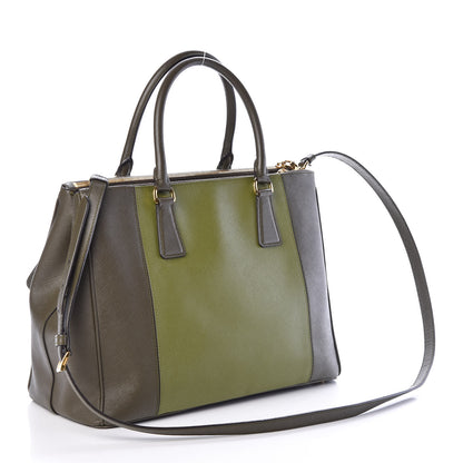 Prada Saffiano Lux Colorblock Medium Galleria Double Zip Tote Edera Militare 3 of 10
