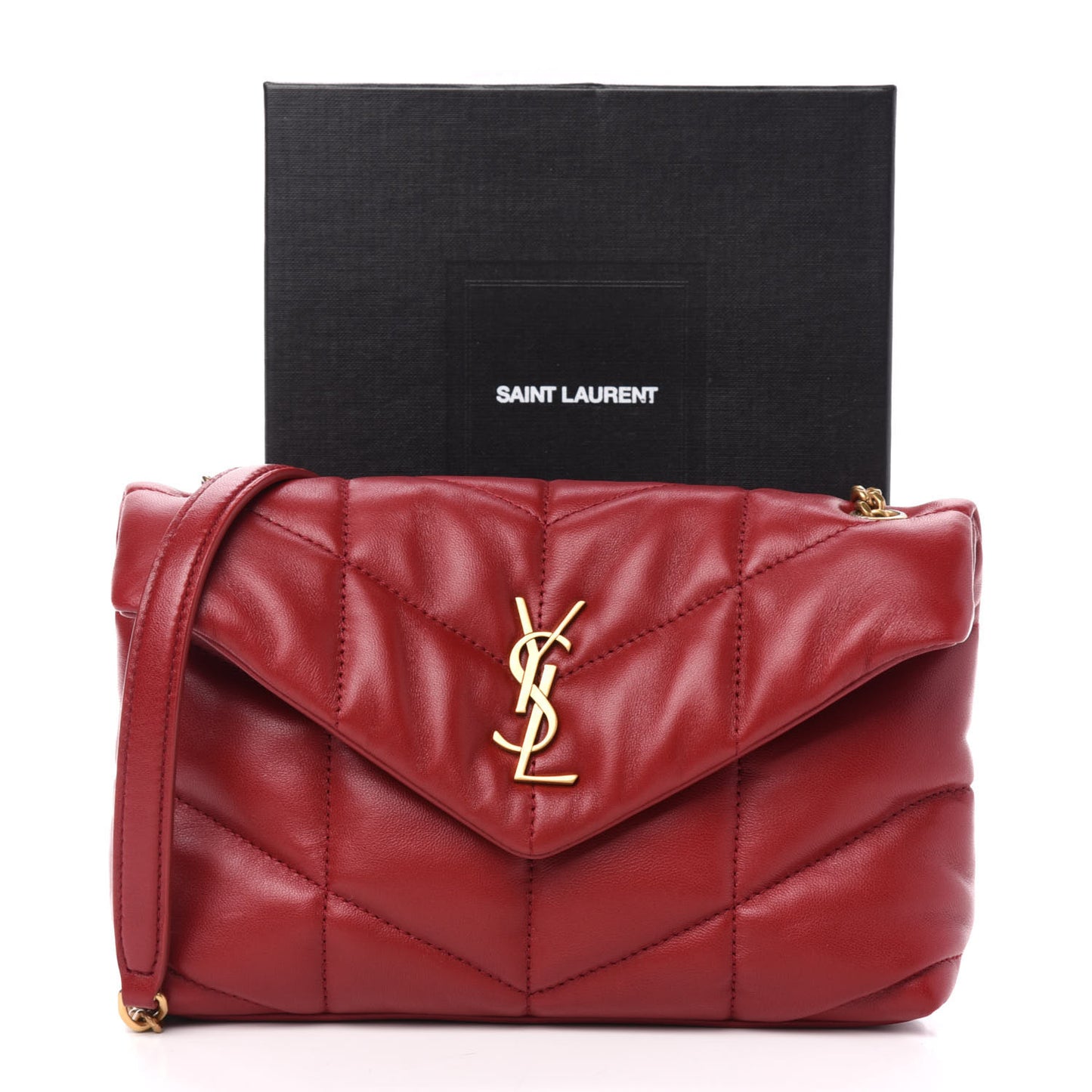 Lambskin Quilted Toy Loulou Puffer Monogram Chain Satchel Red