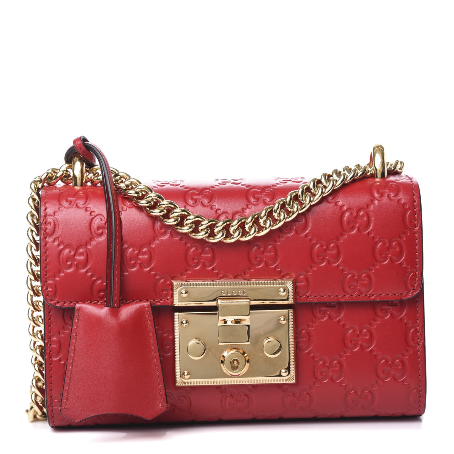 Guccissima Small Padlock Shoulder Bag Hibiscus Red