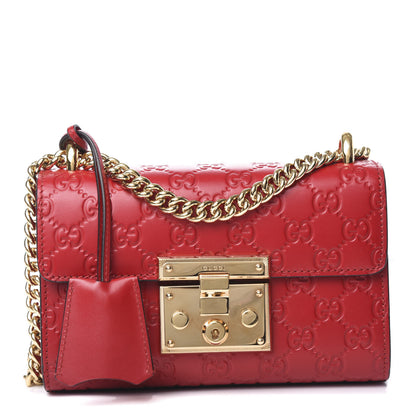Gucci Guccissima Small Padlock Shoulder Bag Hibiscus Red 1 of 14