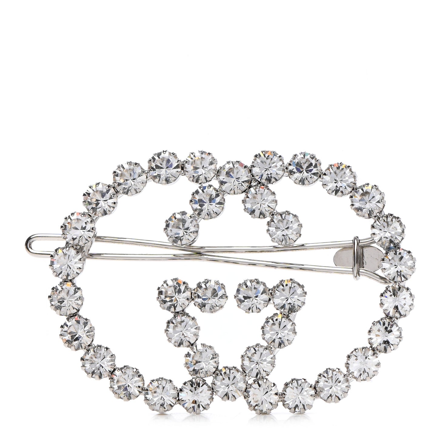 Crystal Interlocking G Hair Clip Silver