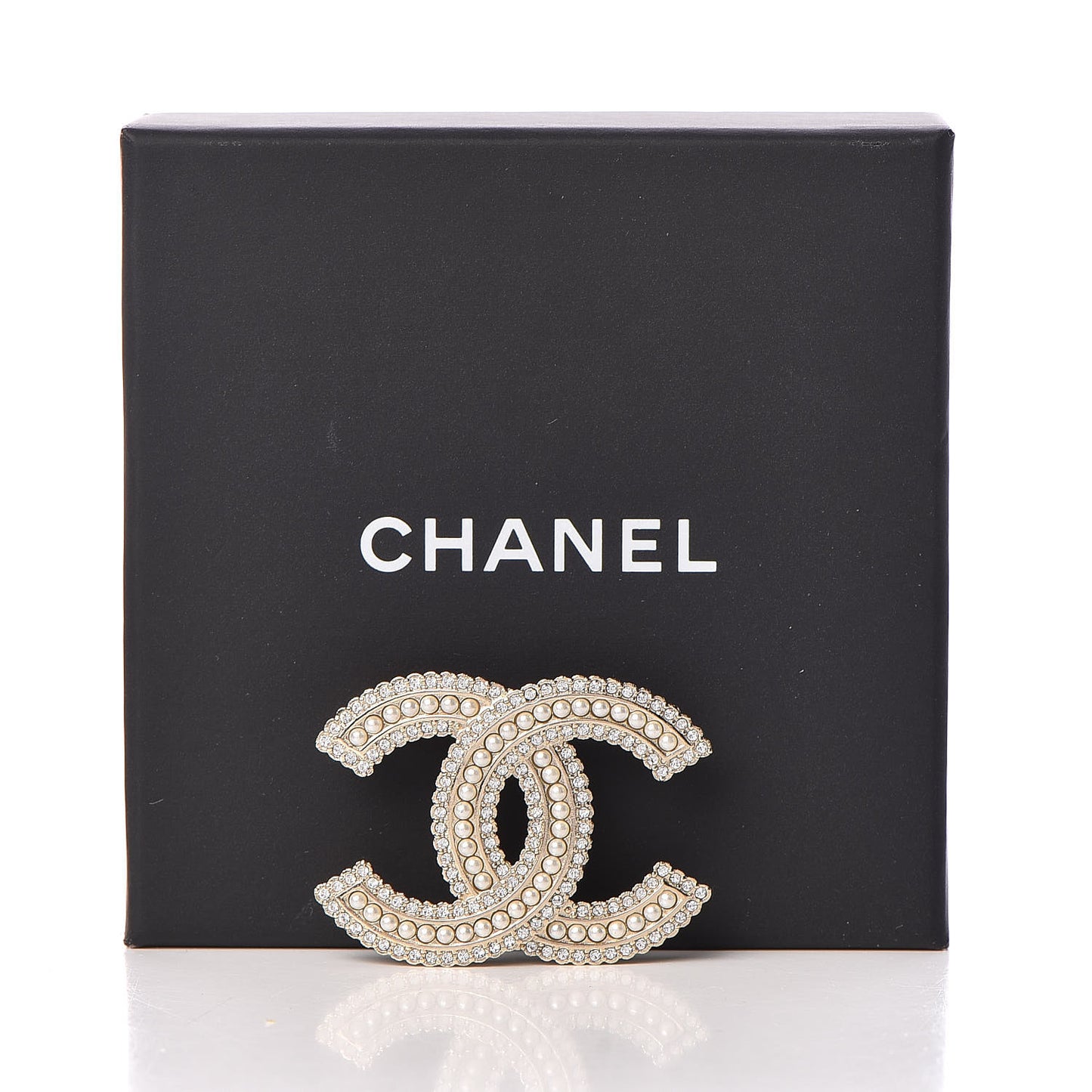 Pearl Crystal Lace Camellia CC Brooch Gold