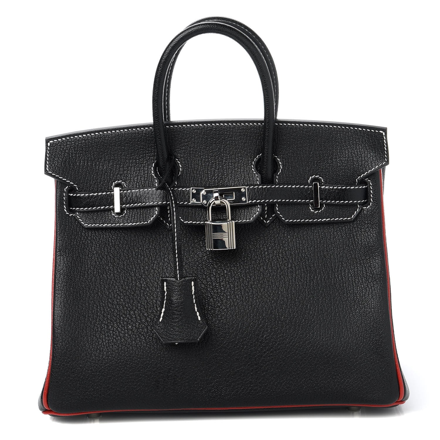 Hermes Chevre Mysore Horseshoe Birkin 25 Black Rouge Casaque 1 of 10