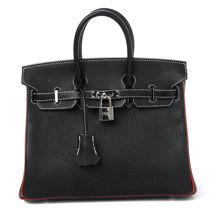 Hermes Chevre Mysore Horseshoe Birkin 25 Black Rouge Casaque 1 of 10