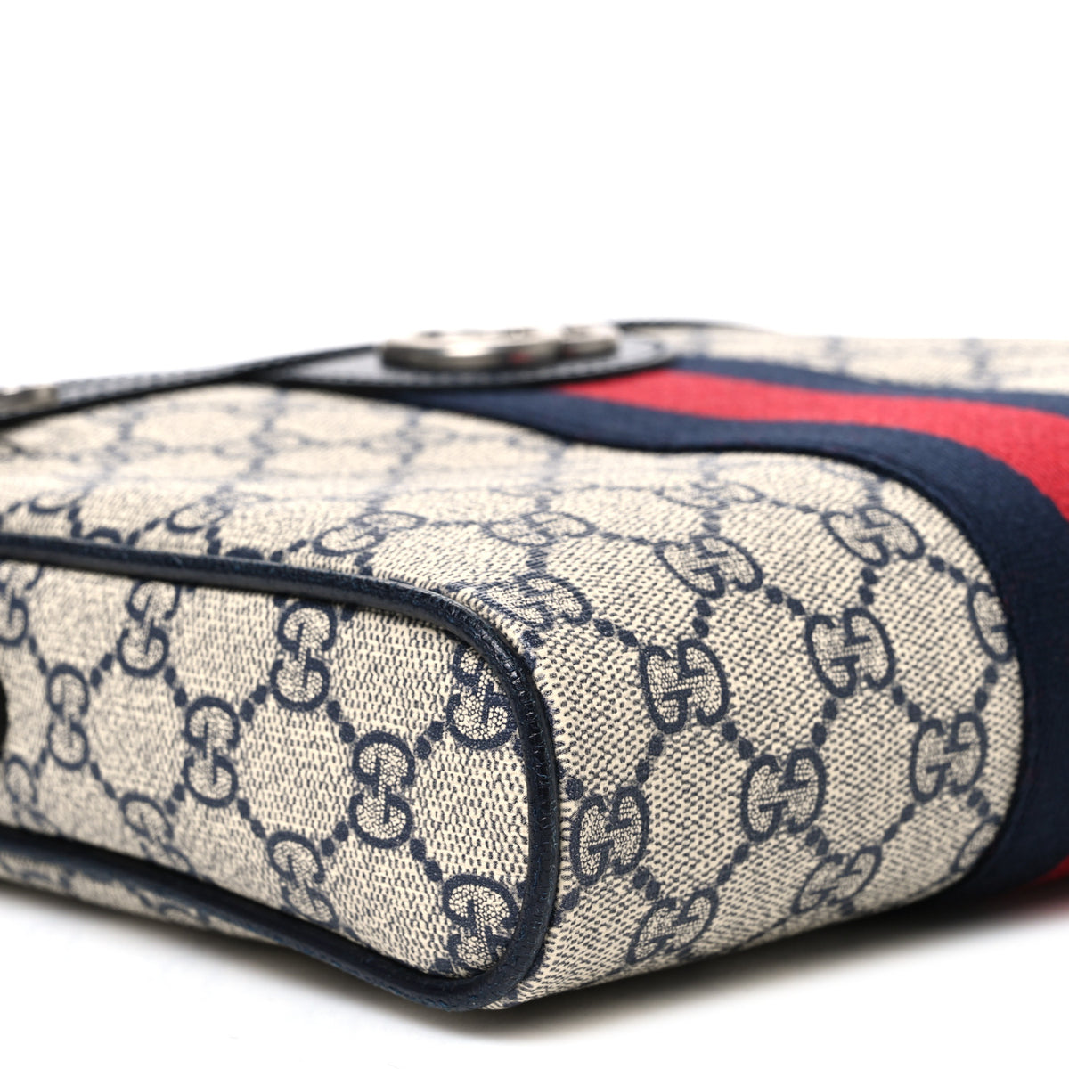 GG Supreme Monogram Textured Dollar Calfskin Web Small Ophidia Messenger Bag Beige Blue