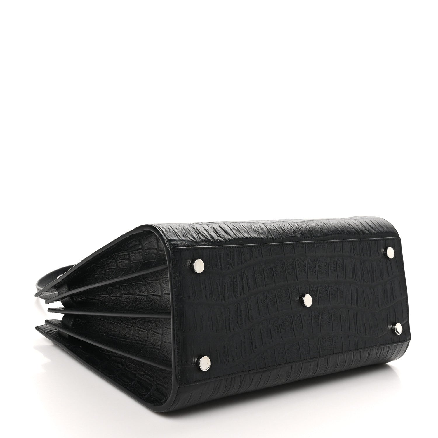 Saint Laurent Calfskin Crocodile Embossed Small Sac de Jour Black 4 of 10