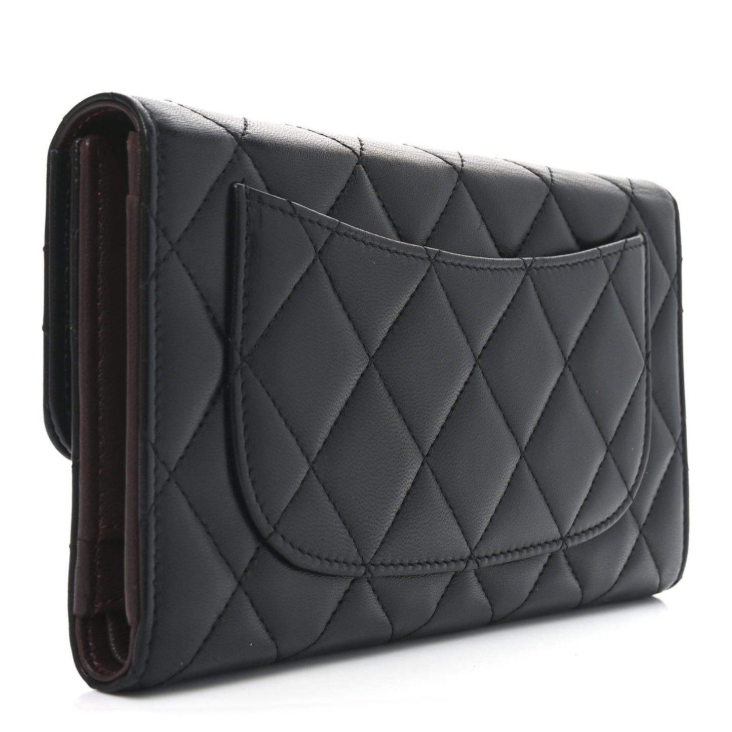 Lambskin Quilted Large Flap Wallet Black
