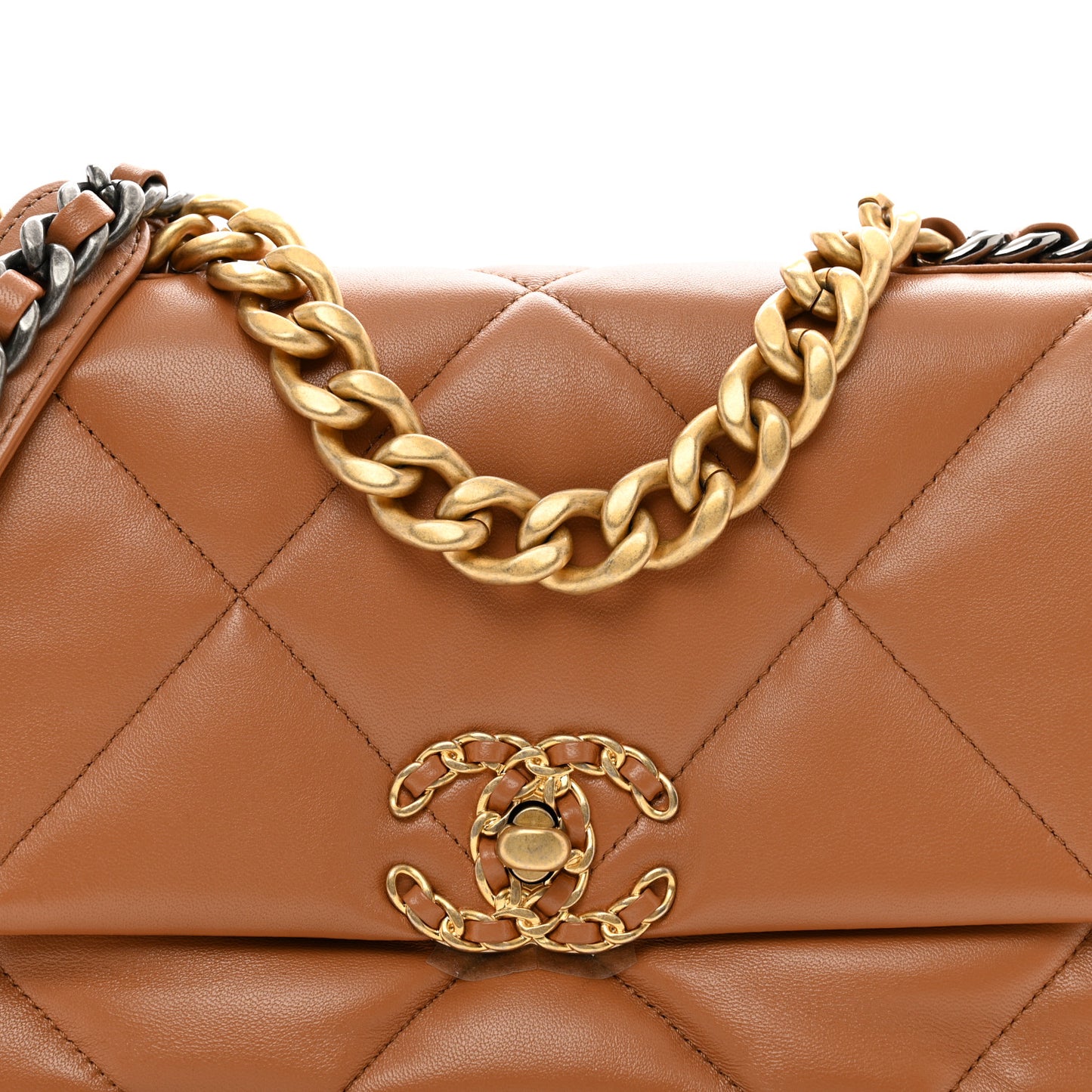 Lambskin Quilted Medium Chanel 19 Flap Light Brown