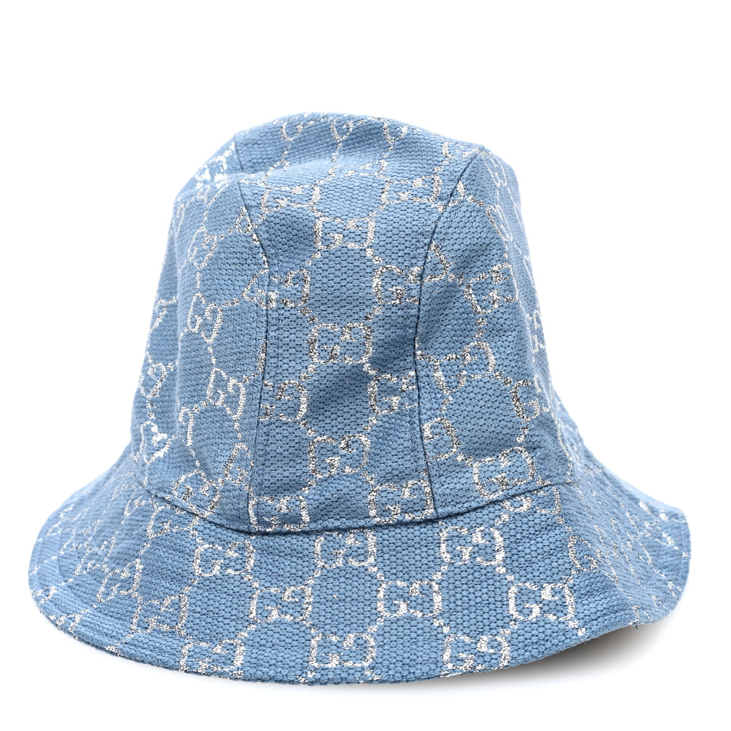 Canvas Lame GG Monogram Bucket Hat M Light Blue Silver