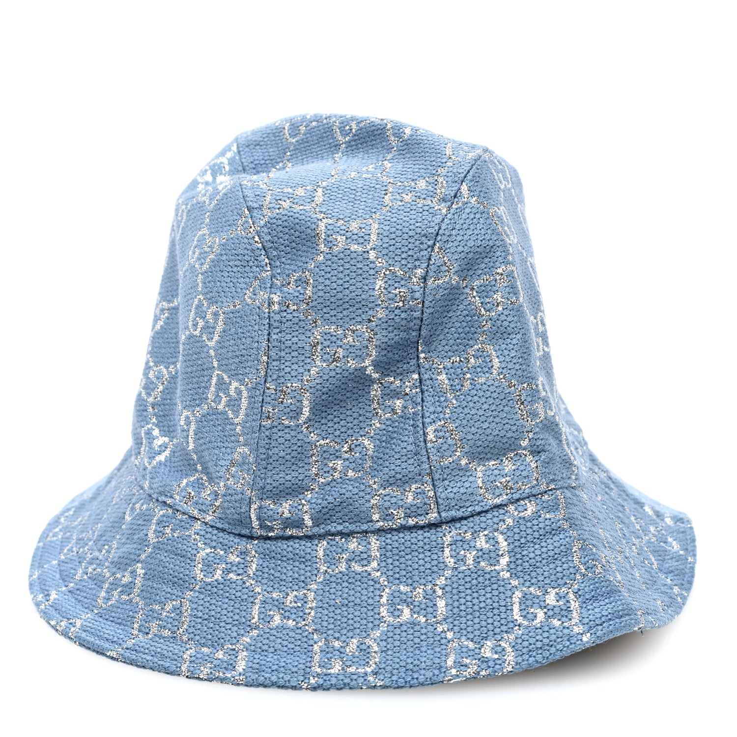 Gucci Canvas Lame GG Monogram Bucket Hat M Light Blue Silver 3 of 8