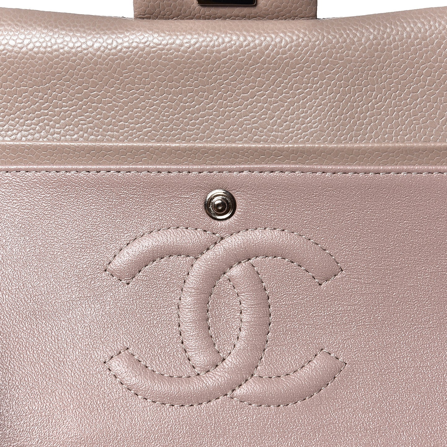 Caviar Quilted Medium Double Flap Beige