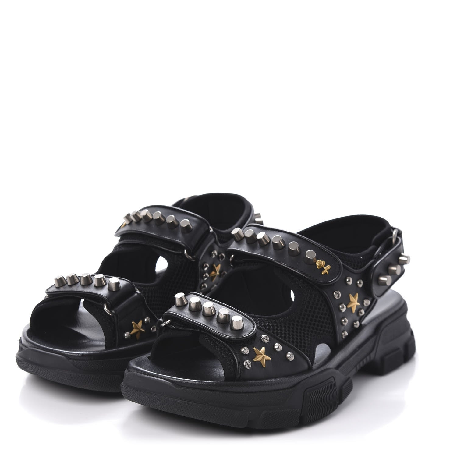 Gucci Nappa Mesh Studded Mens Aguru Sandals 6 Black 3 of 9