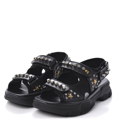 Gucci Nappa Mesh Studded Mens Aguru Sandals 6 Black 3 of 9