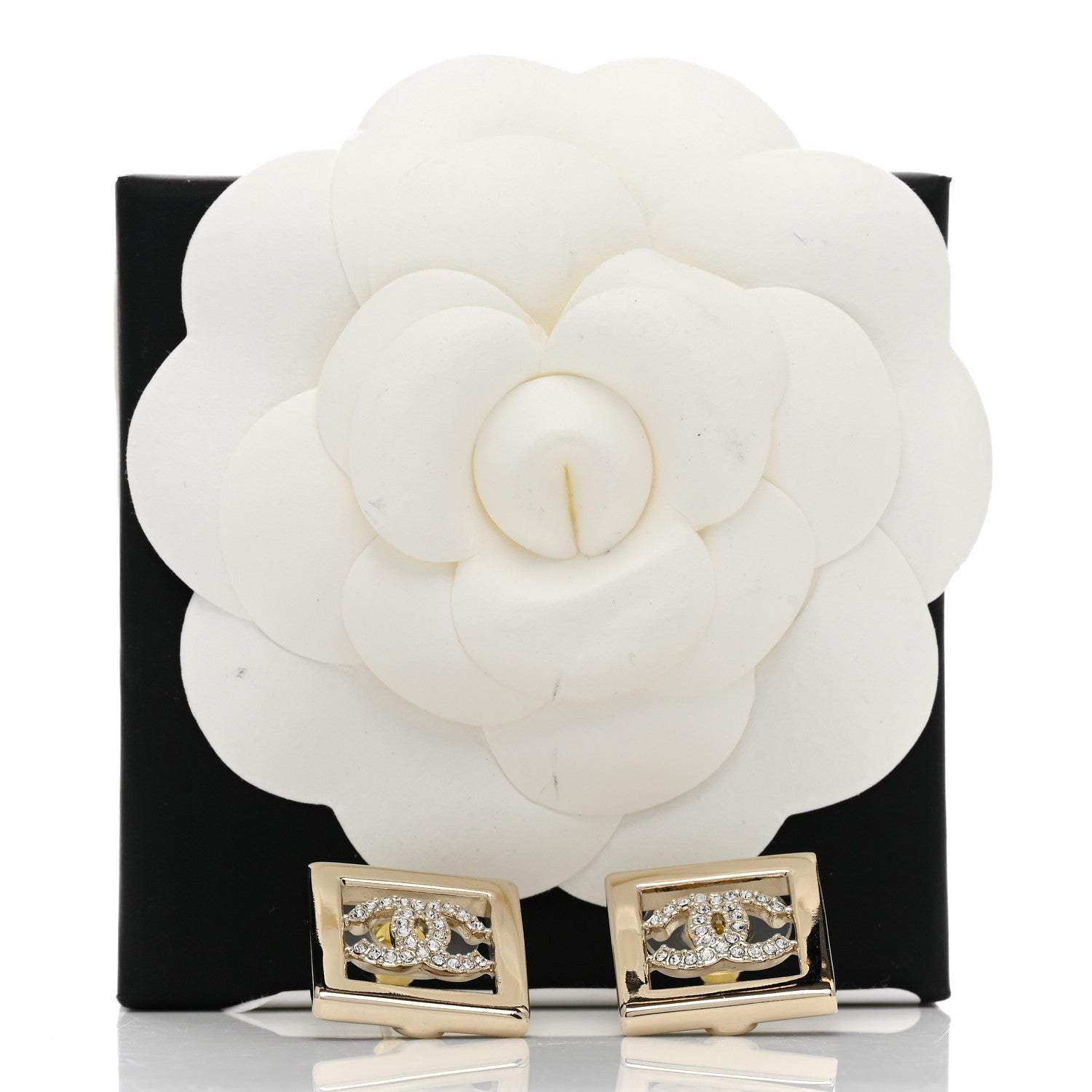Chanel Metal Crystal Square CC Earrings Gold 5 of 5