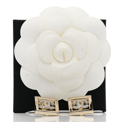 Chanel Metal Crystal Square CC Earrings Gold 5 of 5
