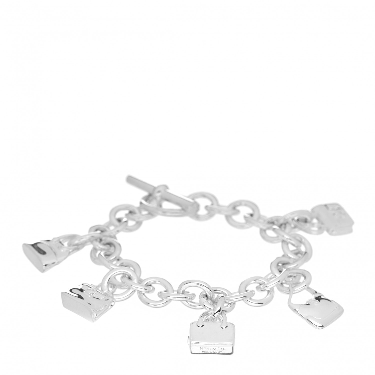 Hermes Sterling Silver Five Bags Amulette Charm Bracelet ST 1 of 5