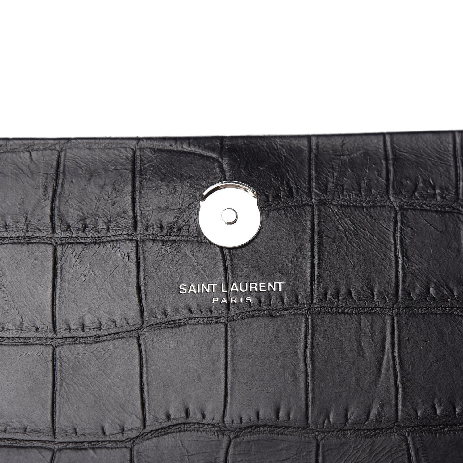 Saint Laurent Calfskin Crocodile Embossed Monogram Small Kate Tassel Satchel Black 6 of 8