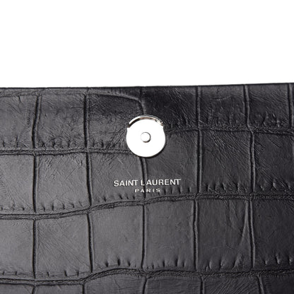 Saint Laurent Calfskin Crocodile Embossed Monogram Small Kate Tassel Satchel Black 6 of 8