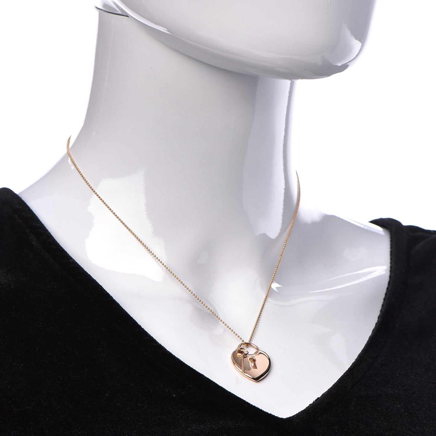 18K Rose Gold Heart Lock Key Pendant Necklace