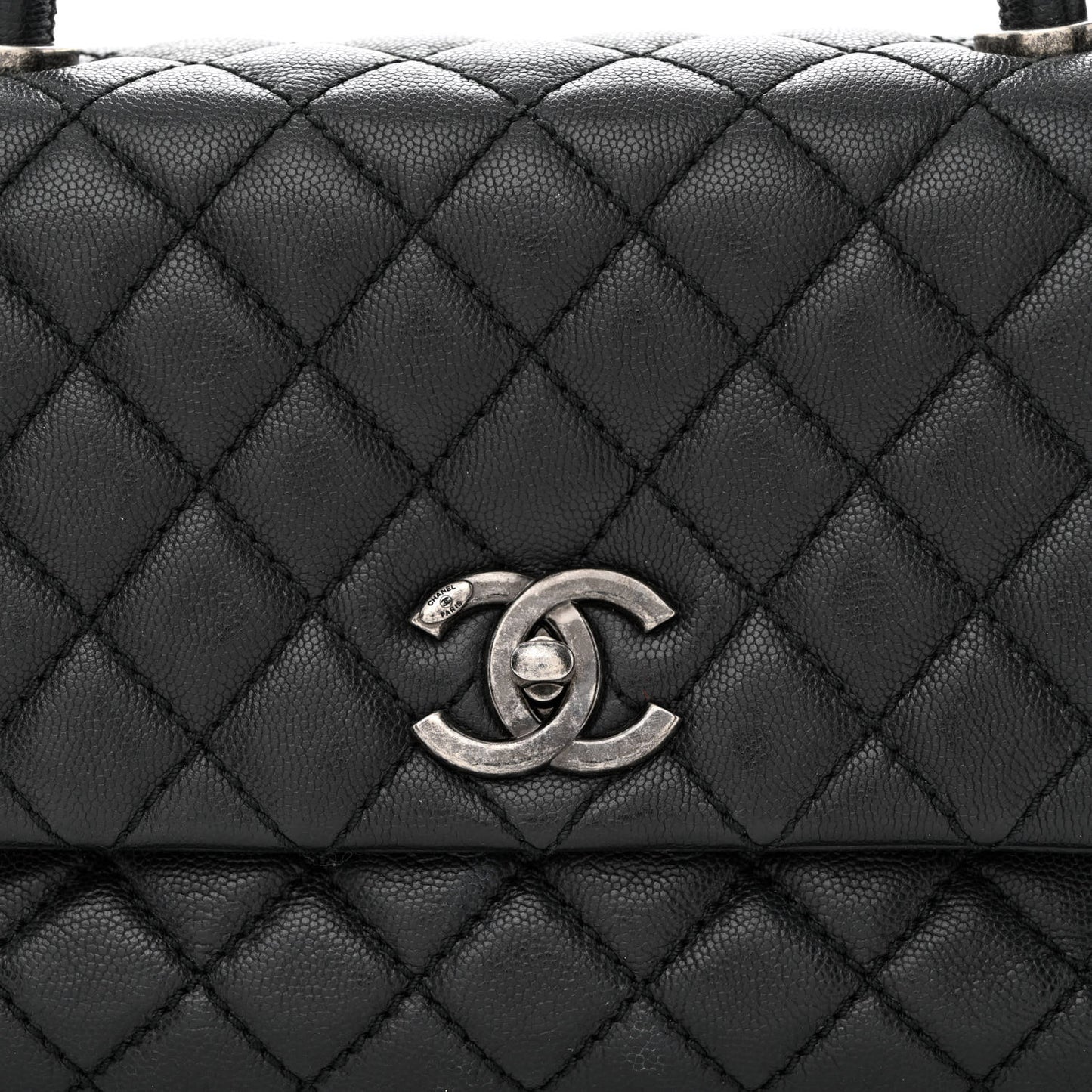 Caviar Quilted Small Coco Handle Flap Black