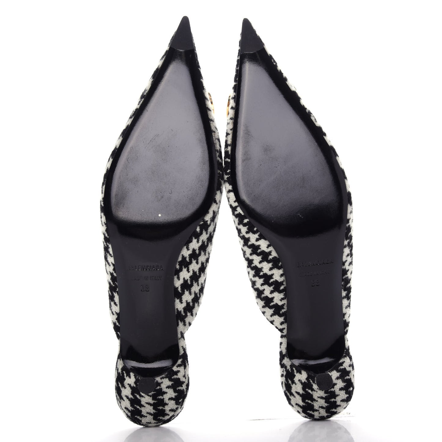 Stretch Tweed BB Houndstooth Pointed Toe Knife 40mm Mules 38 Black Ivory