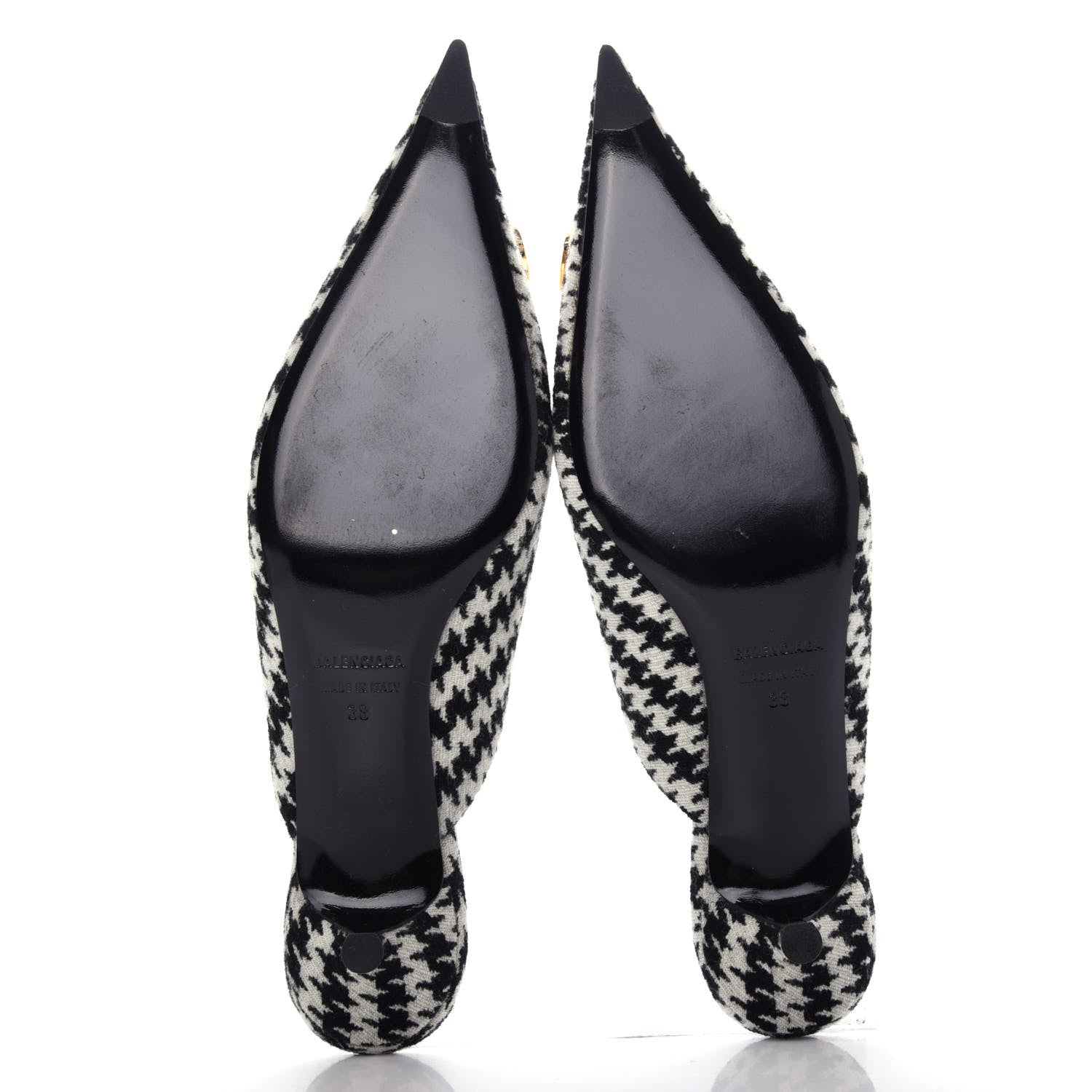 Balenciaga Stretch Tweed BB Houndstooth Pointed Toe Knife 40mm Mules 38 Black Ivory 6 of 12