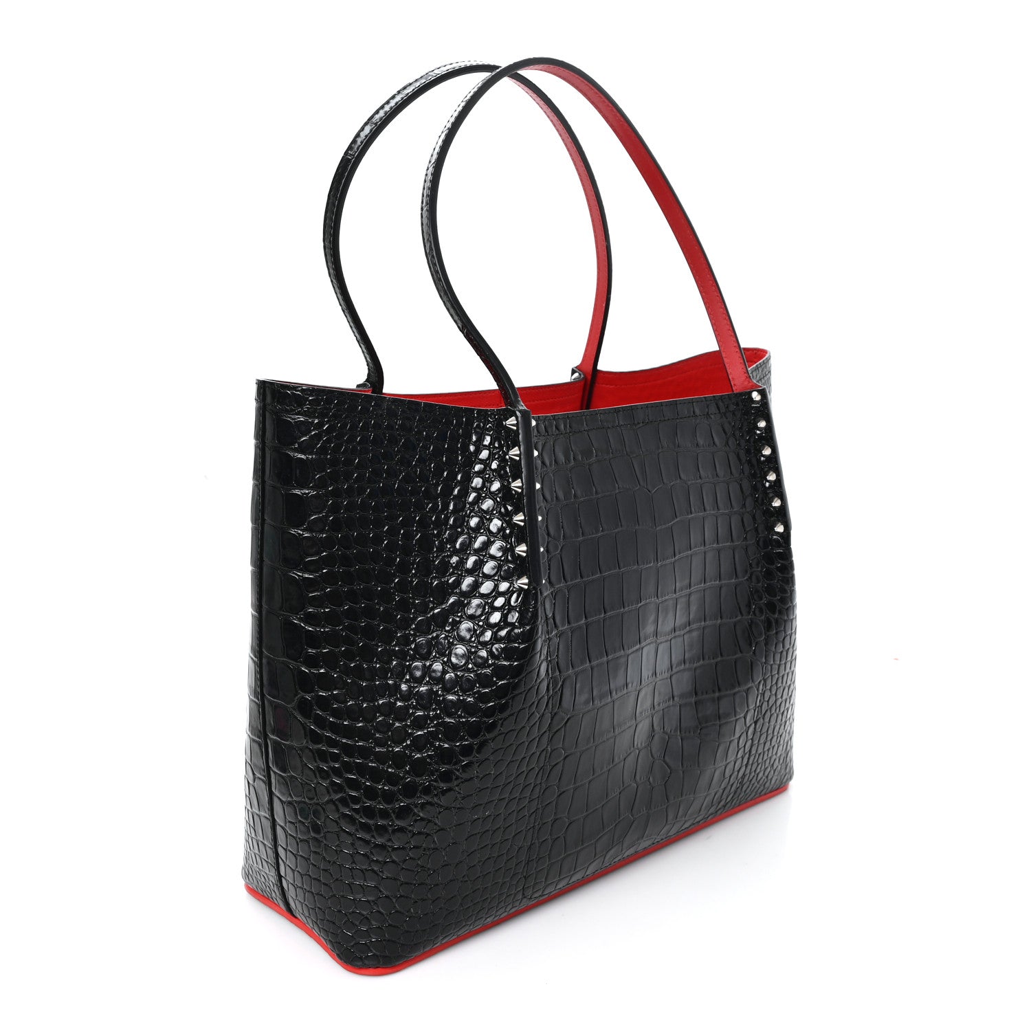 Christian Louboutin Calfskin Crocodile Embossed Spikes Large Cabarock Black 3 of 10