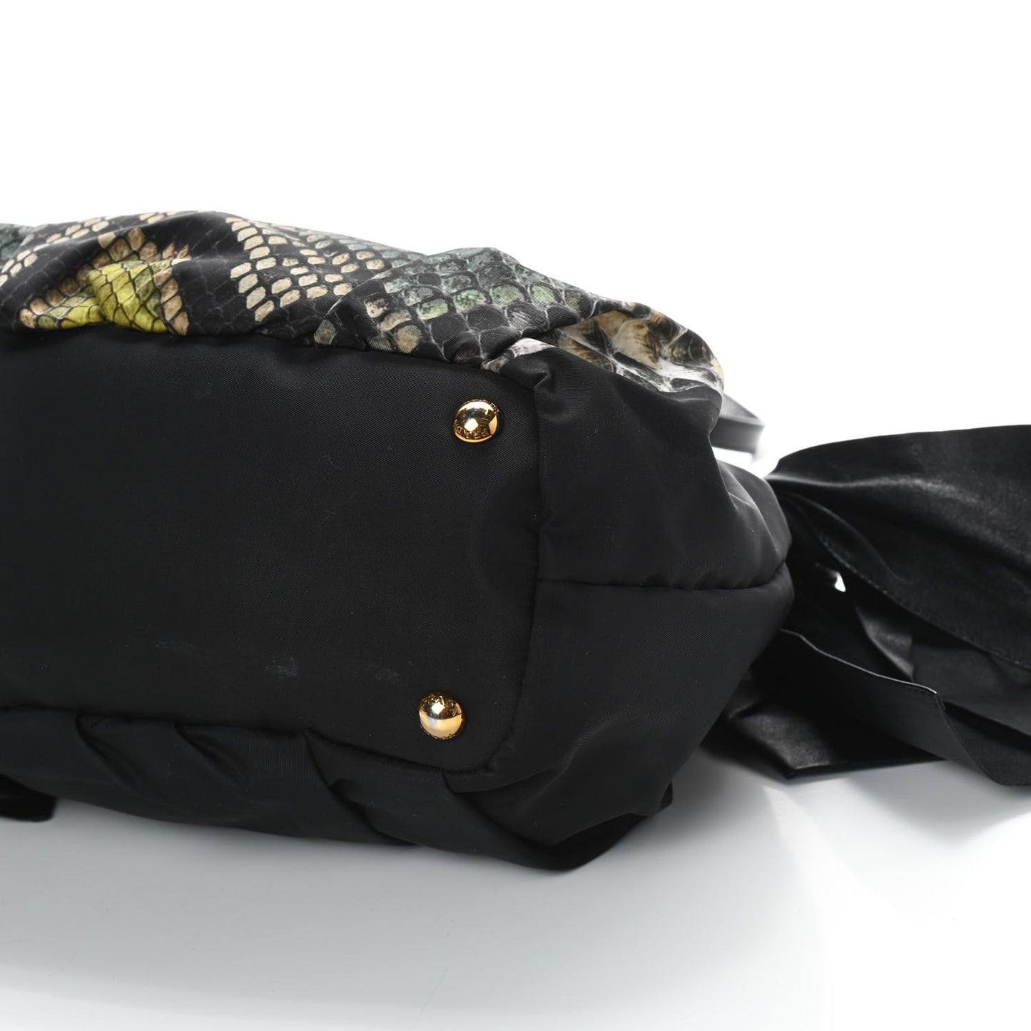 Nylon Python Print Large Bow Bag Verde
