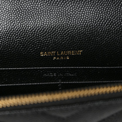 Saint Laurent Grain De Poudre Matelasse Chevron Monogram Envelope Chain Wallet Black 6 of 10