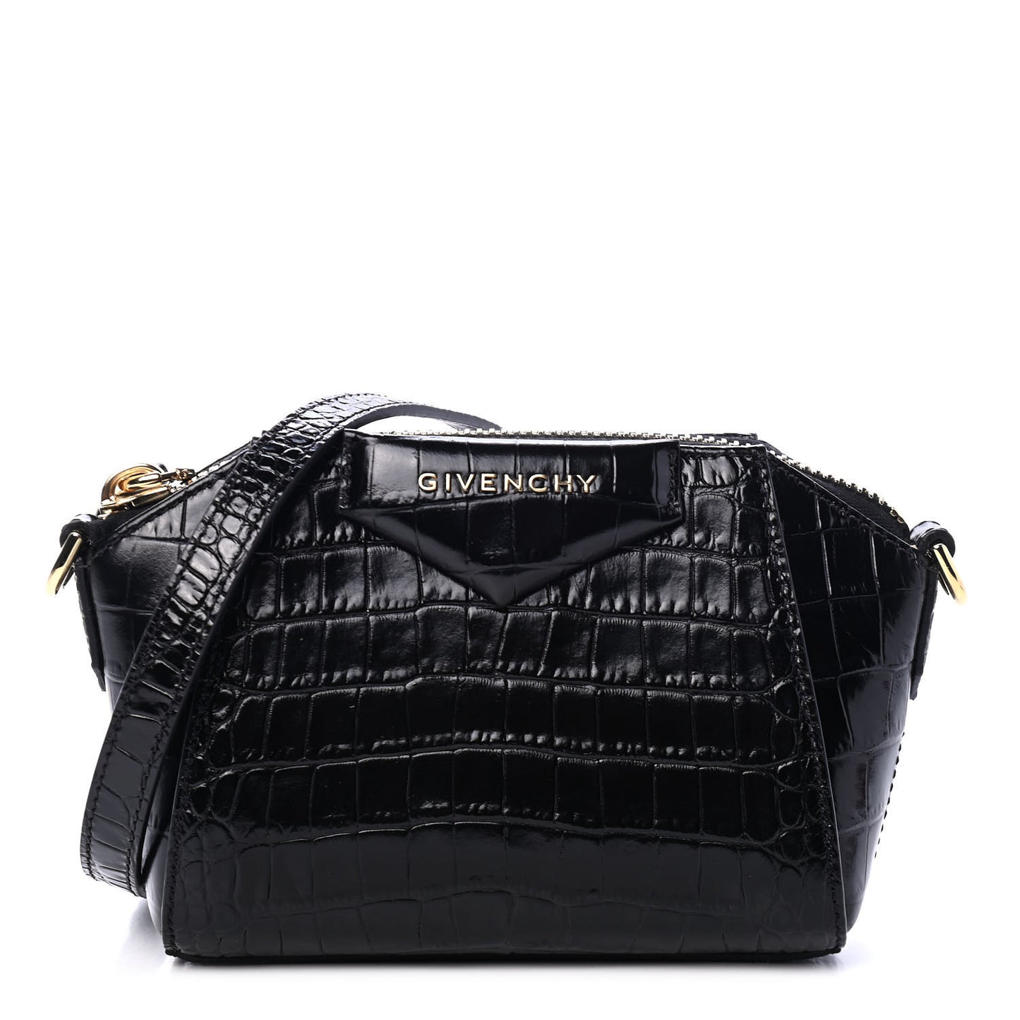 Calfskin Crocodile Embossed Nano Antigona Black