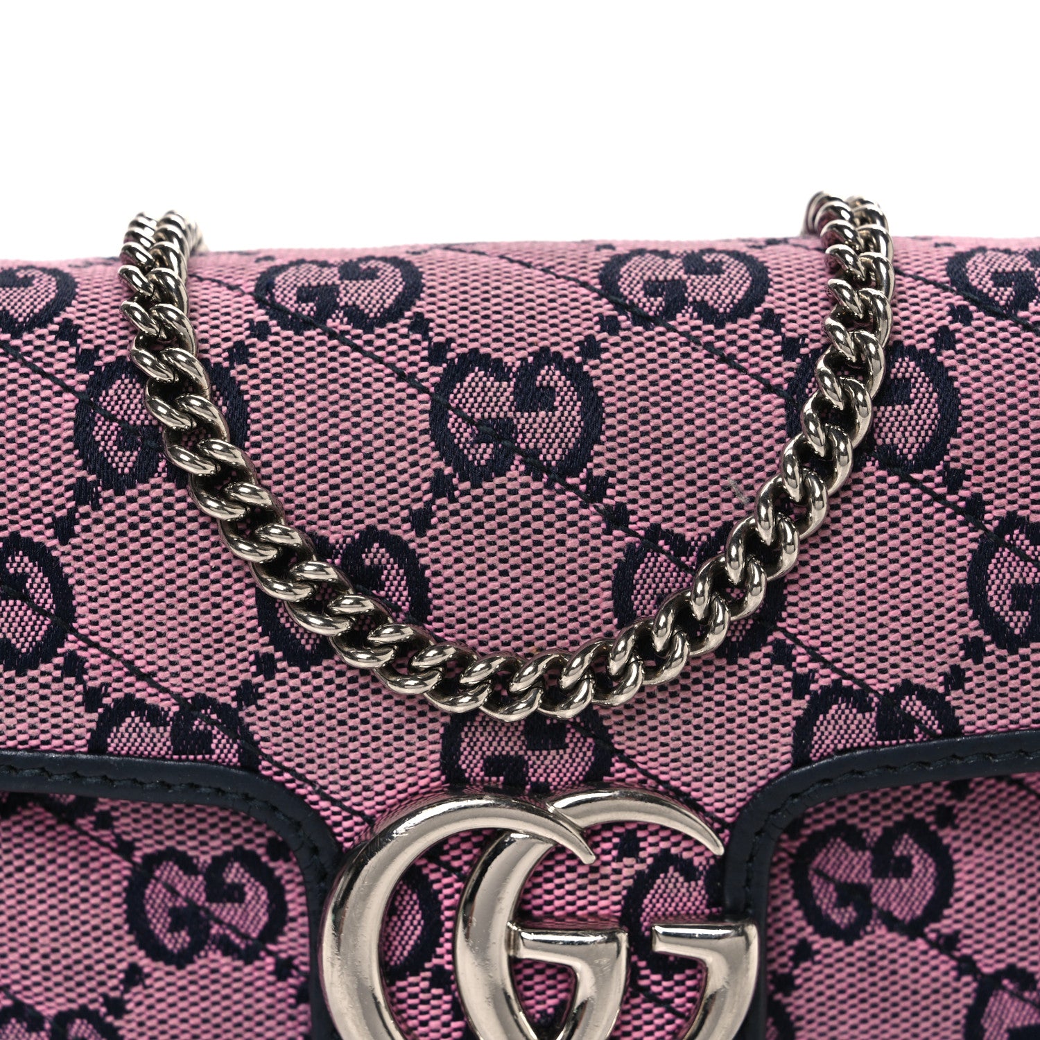 Gucci Monogram Multicolor Matelasse Diagonal Super Mini GG Marmont Shoulder Bag Pink Blue 8 of 12